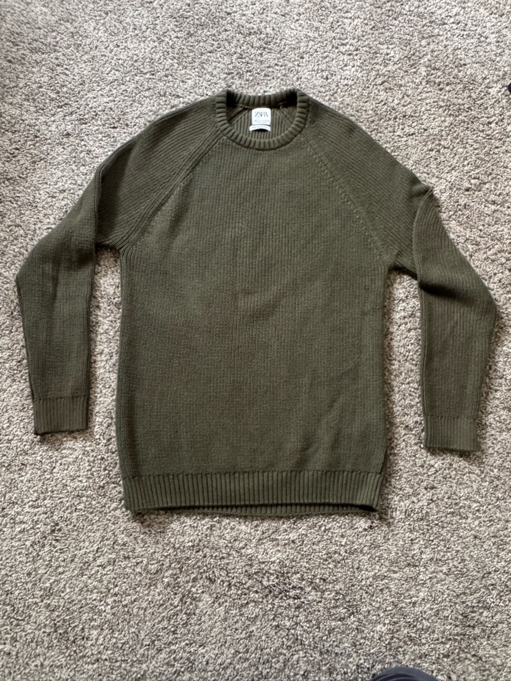 Zara Men's Olive Crewneck‎ Knit Sweater Size M, (A-97)